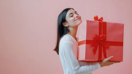 Happy female with gift box in holiday season.