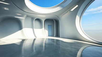 Wall Mural - a futuristic room with a large window overlooking the sky