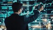 © kitipol - Very realistic photo of a businessman pointing at a rising financial chart with stock market information in the background A clear focus on business success and financial growth Styled like a