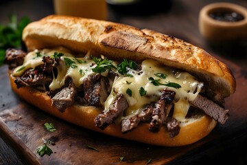 Wall Mural - A gourmet Philly cheese steak sandwich