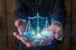 © kitipol - Hand presenting a hologram of balance scale, legal advisor theme