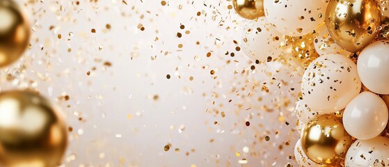Wall Mural - elegant celebration banner with gold confetti and balloons - perfect for party invitations, event de