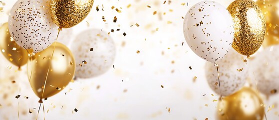 Wall Mural - elegant celebration banner with gold confetti and balloons - perfect for party invitations, event de