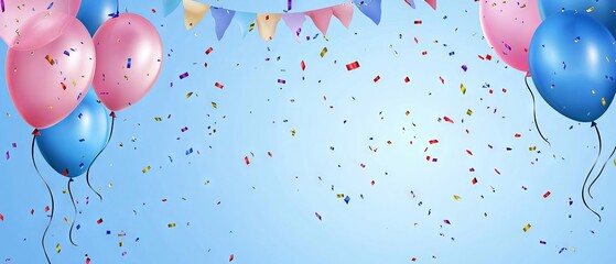 Wall Mural - vector illustration of party balloons with confetti and flag ribbons - perfect celebration backgroun