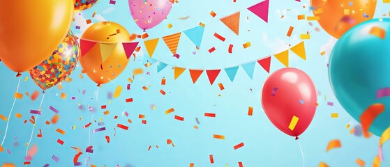 Wall Mural - elegant celebration banner with gold confetti and balloons - perfect for party invitations, event de