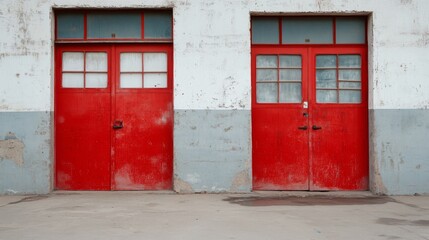 Modern double gate with gray and red colors in front of factory building