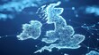 © Cdel - Map of United Kingdom featuring intricate communication networks, highlighting global communication systems and satellite connections, illustrating the concept of connectivity.