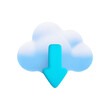 © Ketmut - Vector cartoon 3d cloud computing icon. Realistic render of cloud and blue download or upload arrow. Data storage concept, digital cloud technology online service sign, server connection symbol.