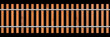 © backup16 - Railway train track vector background. Realistic seamless straight railroad path with wooden sleepers and metal rails isolated on black backdrop. Wood vertical fence with metallic rails.