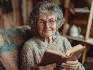 Poster - senior woman reading a book