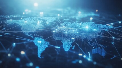 Wall Mural - global connectivity, a light blue backdrop featuring a digital world map, interconnected global netw