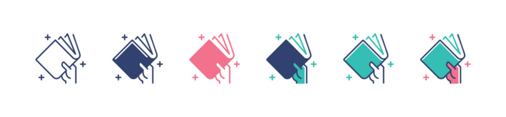 Aufkleber - simple hand holding book icon set education study school library signs vector illustration for web and app