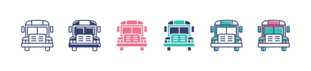 business school bus transportation icon set public travel city car vector illustration for web and app