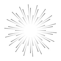 Aufkleber - Radial halftone dots in Circle Form. Dotted fireworks explosion background. Starburst round Logo. Circular Design element. Abstract Geometric star rays.