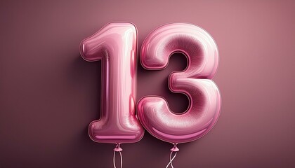 13 number made of pink balloon, copy space	