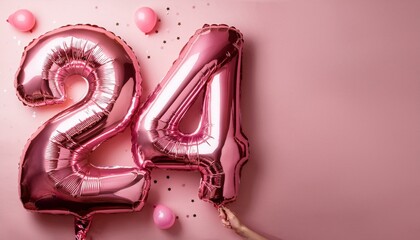 24 number made of pink balloon, copy space	