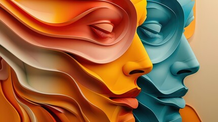 A Close-up Shot of a Abstract human faces with digital patterns and bright colors