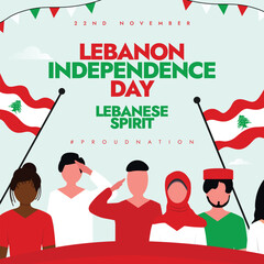 Wall Mural - Lebanon independence day. 22nd November Lebanese Independence day celebration banner, post with its flags, people wearing flag colours clothes. The day recalls end of the French Control over Lebanon