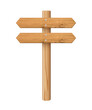 © backup16 - 3d wooden signboard vector illustration. Realistic wood sign post. Blank arrow with wood texture, plywood road pointer. City guidance.