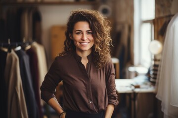 Wall Mural - Portrait of a smiling female fashion designer in store