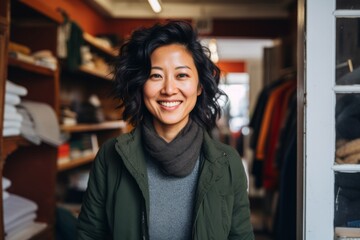 Portrait of a smiling Asian woman owner of second hand shop