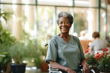 Wall Mural - Portrait of a elderly African American woman in a nursing home