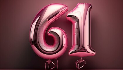 61 number made of pink balloon, copy space