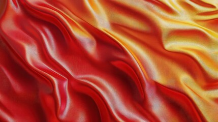 Wall Mural - wavy cloth surface that forms ripples like in liquid metal surface or folds in tissue. Red yellow.
