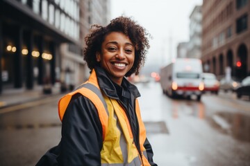 Wall Mural - Portrait of a smiling middle aged female delivery worker