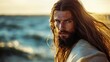 © Monchisa - Jesus Christ in flowing white robe, long hair, inviting followers with a message of faith and discipleship, embodying spiritual guidance and community.