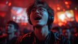 © Prostock-studio - An excited gamer wearing headphones shows intense emotion while watching an esports tournament, surrounded by a cheering crowd in vibrant lighting.