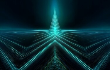 Wall Mural - a dark, abstract background with glowing turquoise lines forming an upward, triangular shape.
