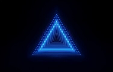 A glowing blue neon triangle shape on a black background.