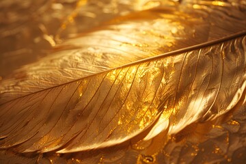 Wall Mural - Captivating Golden Feather with Intricate Details and Shimmering Texture