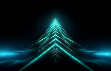 Wall Mural - a teal glowing geometric structure rises from the depths of a dark, abstract background.