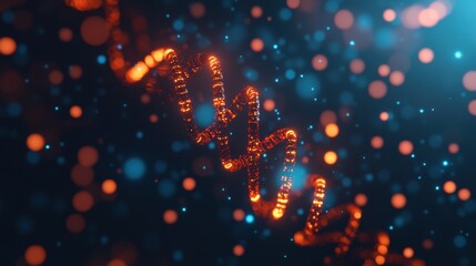 Genetic code visualization, digital DNA strands being analyzed on a high-tech display