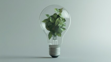 Poster - A light bulb encases green leaves, symbolizing eco-friendliness and innovation in sustainability.