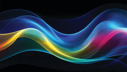 Colorful smooth wave lines Wave element black background Designed with a material that has a surface similar to a translucent frosted coating with a soft but luxurious texture. With translucent proper