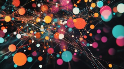 Wall Mural - dynamic social network interface, vibrant circles illustrating connections and interactions, showcas