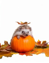 Canvas Print - Hedgehog and pumpkin