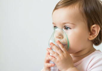 A toddler using a nebulizer in a bright indoor setting, focusing on health treatment and care during the afternoon