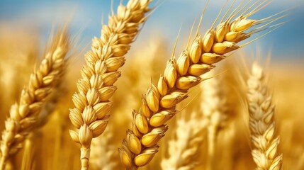 Golden wheat field sunny sky