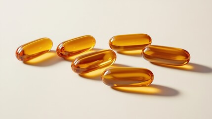 fish oil omega 3 gel capsules on white background.