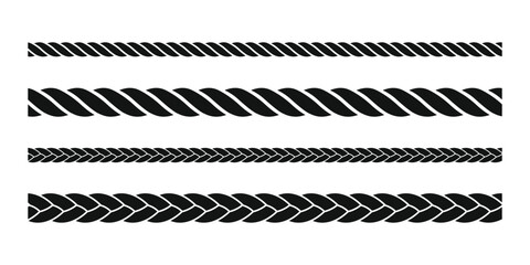 Straight rope vector icon. Set of repeating rope patterns. Seamless hemp cord line collection.