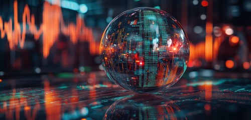 Futuristic Digital Globe With Binary Code Reflections