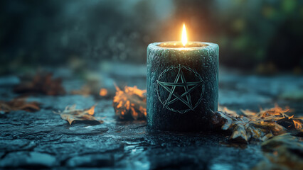 A pentacle on a mystical candle in minimalist Gothic design