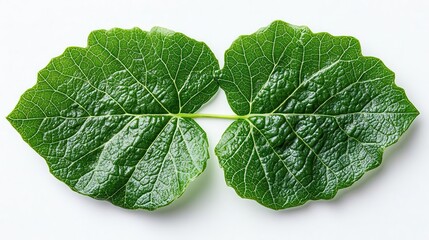 closeup of a lush green grape leaf showcasing its intricate veins and vibrant color against a pure white background emphasizing natural beauty and detail