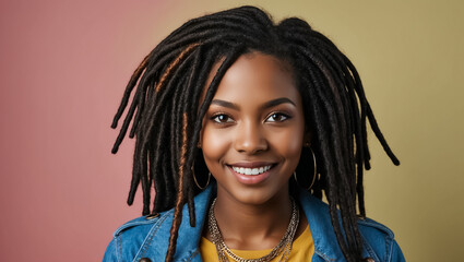 Canvas Print - portrait of beautiful happy fashionable african american girl with dreadlocks trend