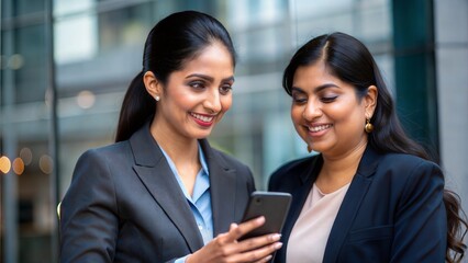 Indian businesswomen exchanging contact information and building professional relationships.

