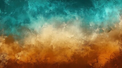 Poster - Abstract grunge background with teal, brown, and orange colors in a textured digital art painting style. Featuring bold, earthy tones and a rustic design, this abstract wallpaper is ideal for banners,